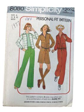 Vintage 70s Simplicity 8080 Sewing Pattern Size 6 & 8 Jacket Pants & Shorts CUT